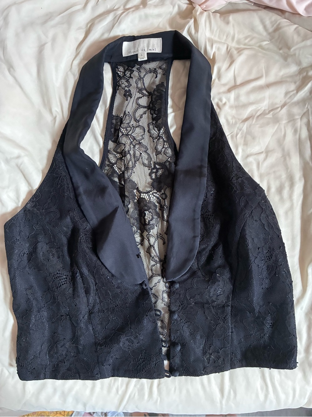Fleur du Mal Black Lace Halter Vest Top